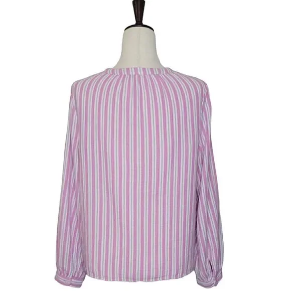 Universal Thread Pink Striped Split Button Neck Long Sleeve Gause Blouse Size S - Picture 5 of 8